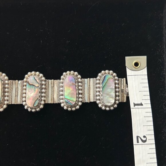 stunning Mexican alpaca silver bracelet w/ abalone - Picture 8 of 10